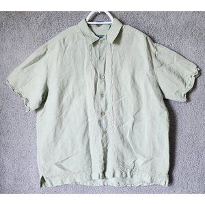 Cubavera Green Embroidered Beach Short Sleeve Button Up Shirt Size Large Rayon